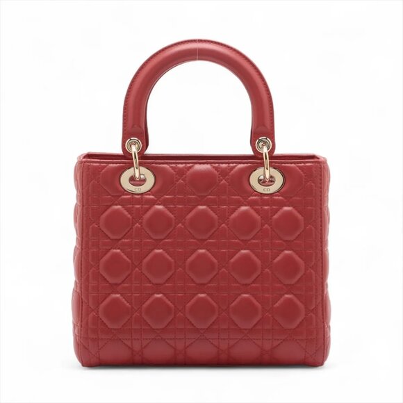 Sold out ❌Christian Dior Lady Dior Cannage Leather 2 Way Handbag Red - Picture 2 of 15